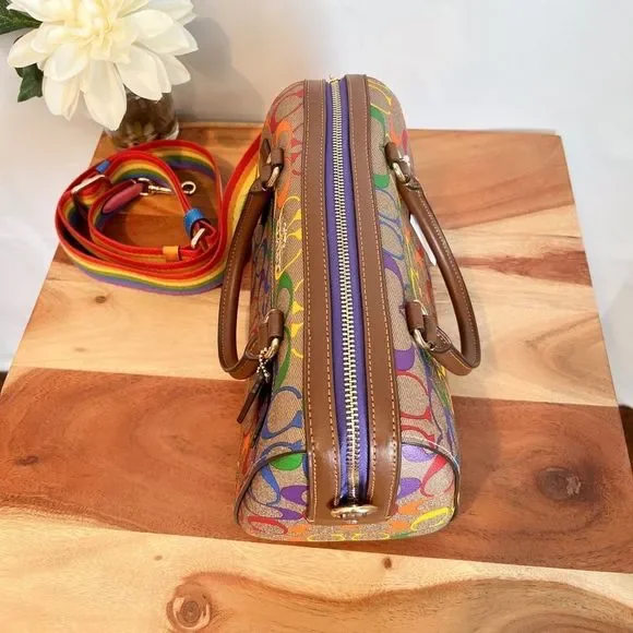NWT Coach Rowan Satchel In Rainbow Signature Canvas - Picture 7 of 8